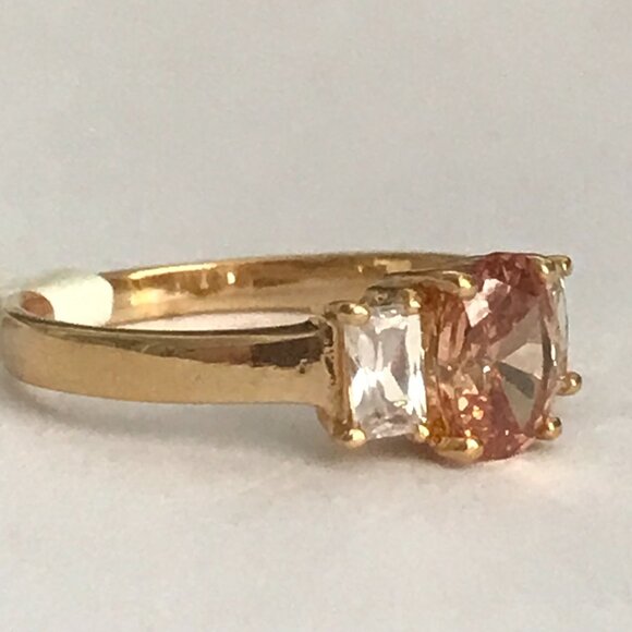 Peach Cubic Zirconia Solitaire Ring Dainty Yellow Gold Plated Size 10 Faux Topaz - Picture 7 of 11